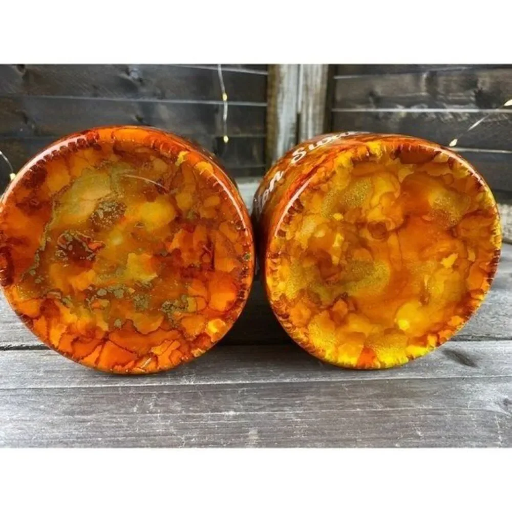 Bathroom Storage Organization Labeled Jars Resin Orange Yellow Marbled